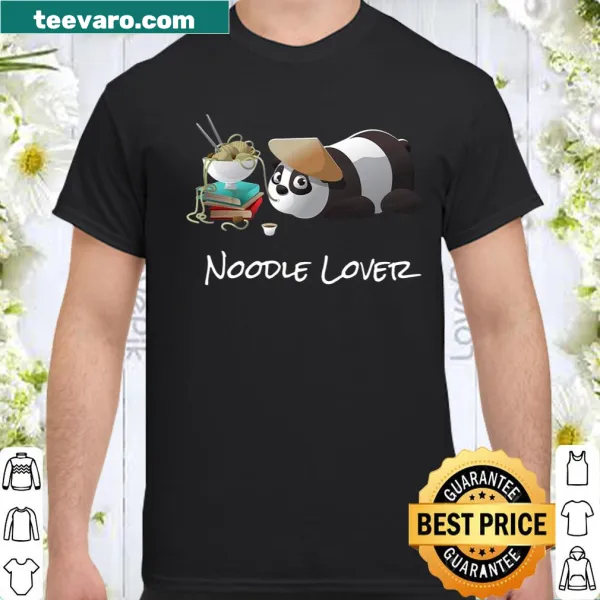 Cartoon panda enjoying ramen on a casual shirt