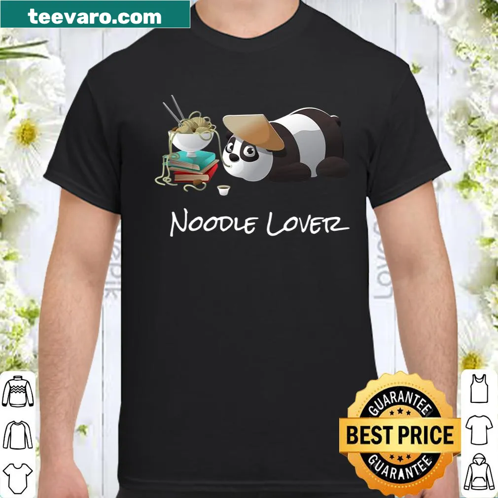 Cartoon panda enjoying ramen on a casual shirt