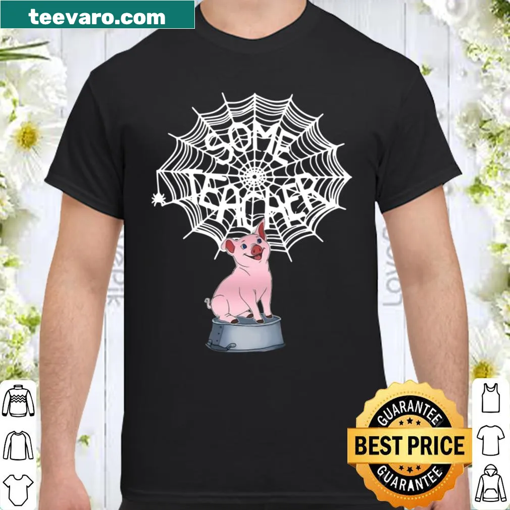 Funny teacher shirt featuring a pig tangled in a spider web graphic.
