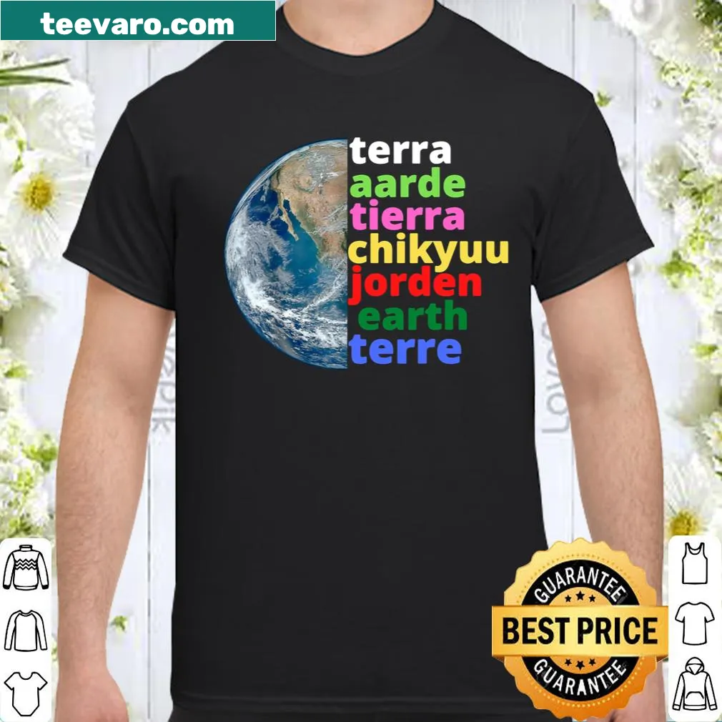 Typography shirt with 'Planet Earth' in various languages