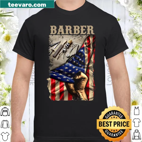 Barber shirt with American flag and profession theme