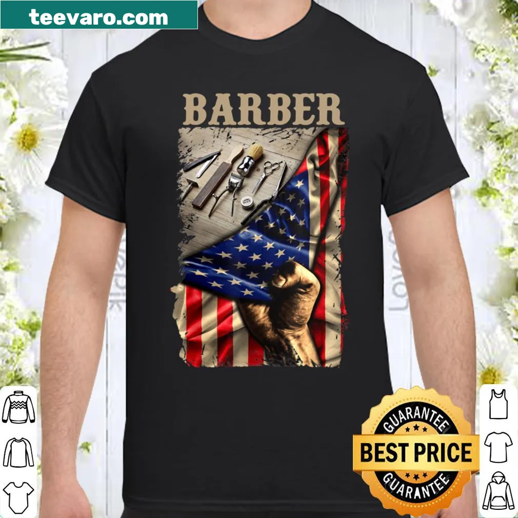 Barber shirt with American flag and profession theme