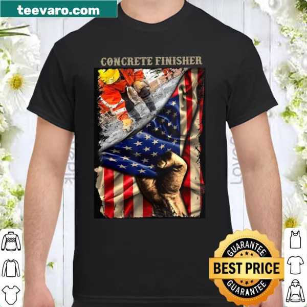 Shirt with an American flag and 'Proud Concrete Finisher' text