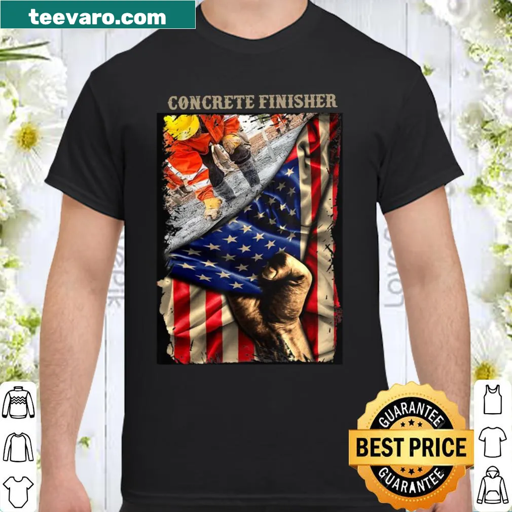 Shirt with an American flag and 'Proud Concrete Finisher' text