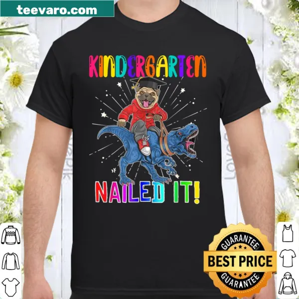 Cartoon pug riding a T-Rex for a fun graduation shirt