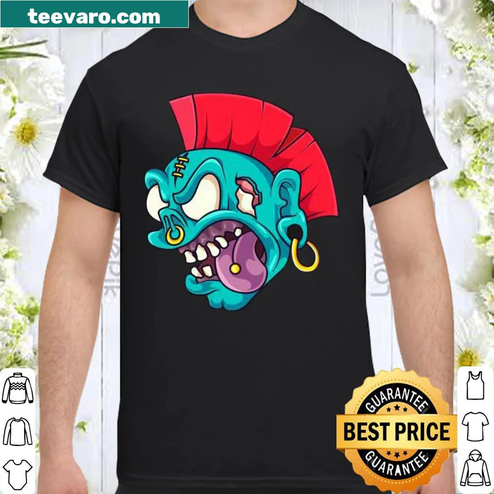 Punk zombie guitarist graphic for Halloween-themed T-shirt
