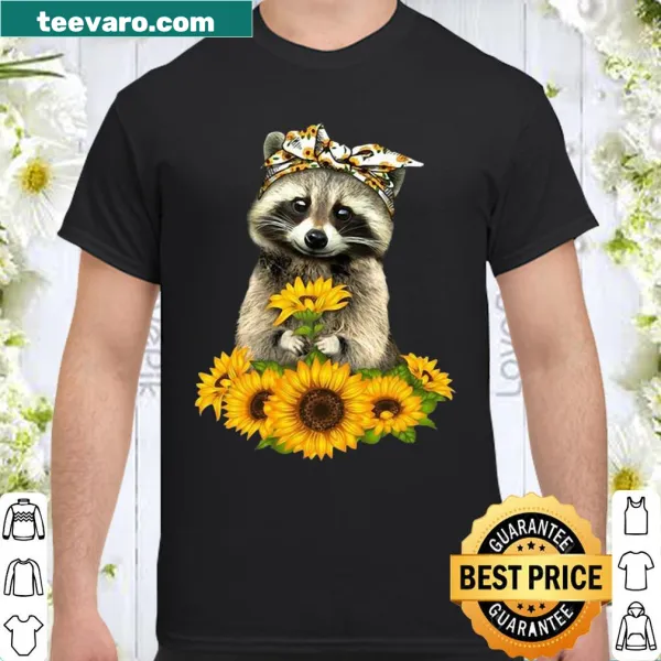 Cute raccoon t-shirt with sunflower bandana illustration