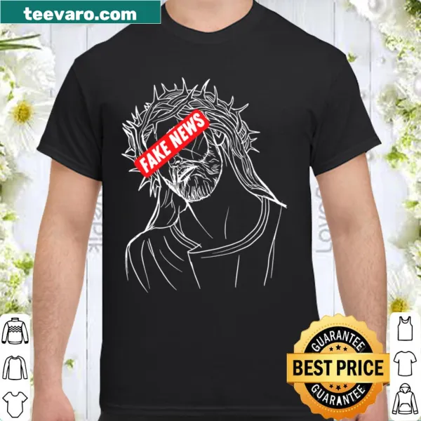 Shirt featuring the phrase 'Religion is Fake News' with edgy design