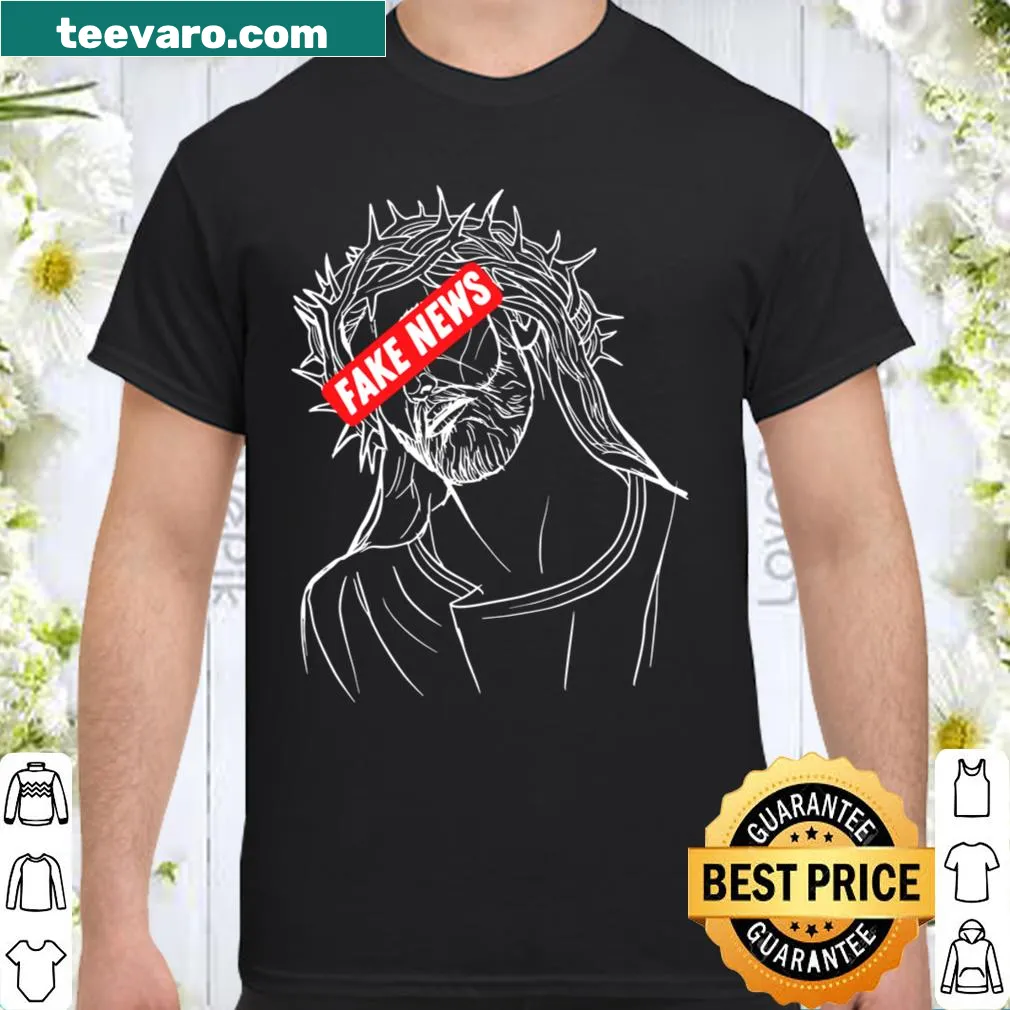 Shirt featuring the phrase 'Religion is Fake News' with edgy design