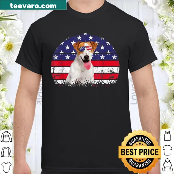 Shirt featuring a Jack Russell Terrier and American flag illustration