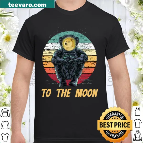 Astronaut dog graphic with Dogecoin theme on a shirt