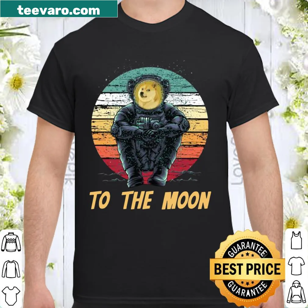 Astronaut dog graphic with Dogecoin theme on a shirt