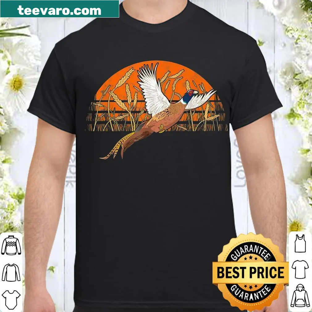 Illustrative hunting shirt featuring a ringneck pheasant in a grain field