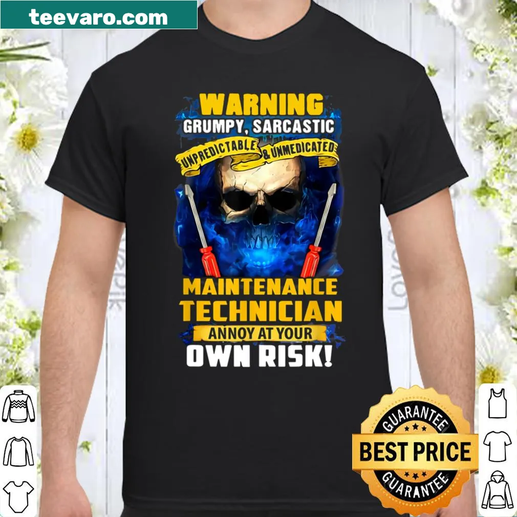 Shirt with a skull and 'Warning: Grumpy Technician' text design