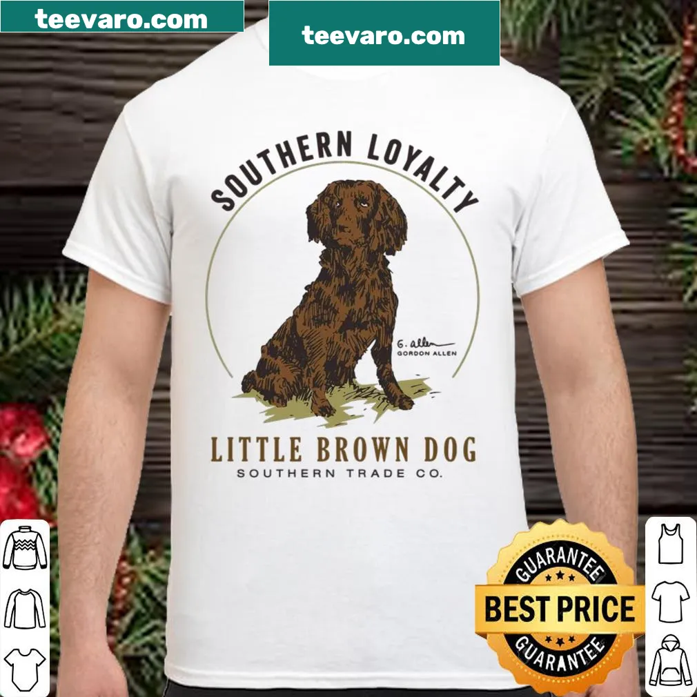 Illustration of a little brown dog symbolizing loyalty on a shirt
