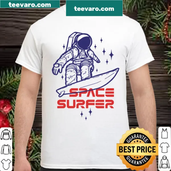 Astronaut surfing in outer space illustration
