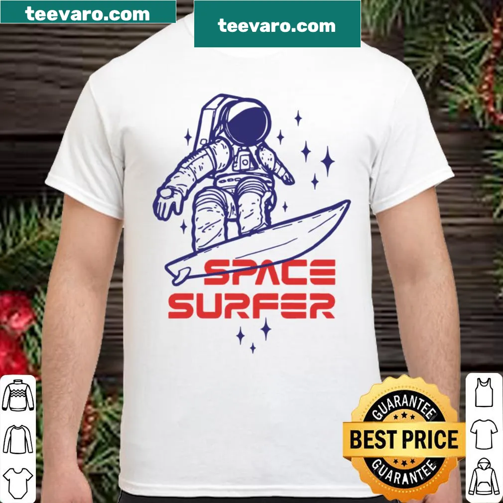 Astronaut surfing in outer space illustration
