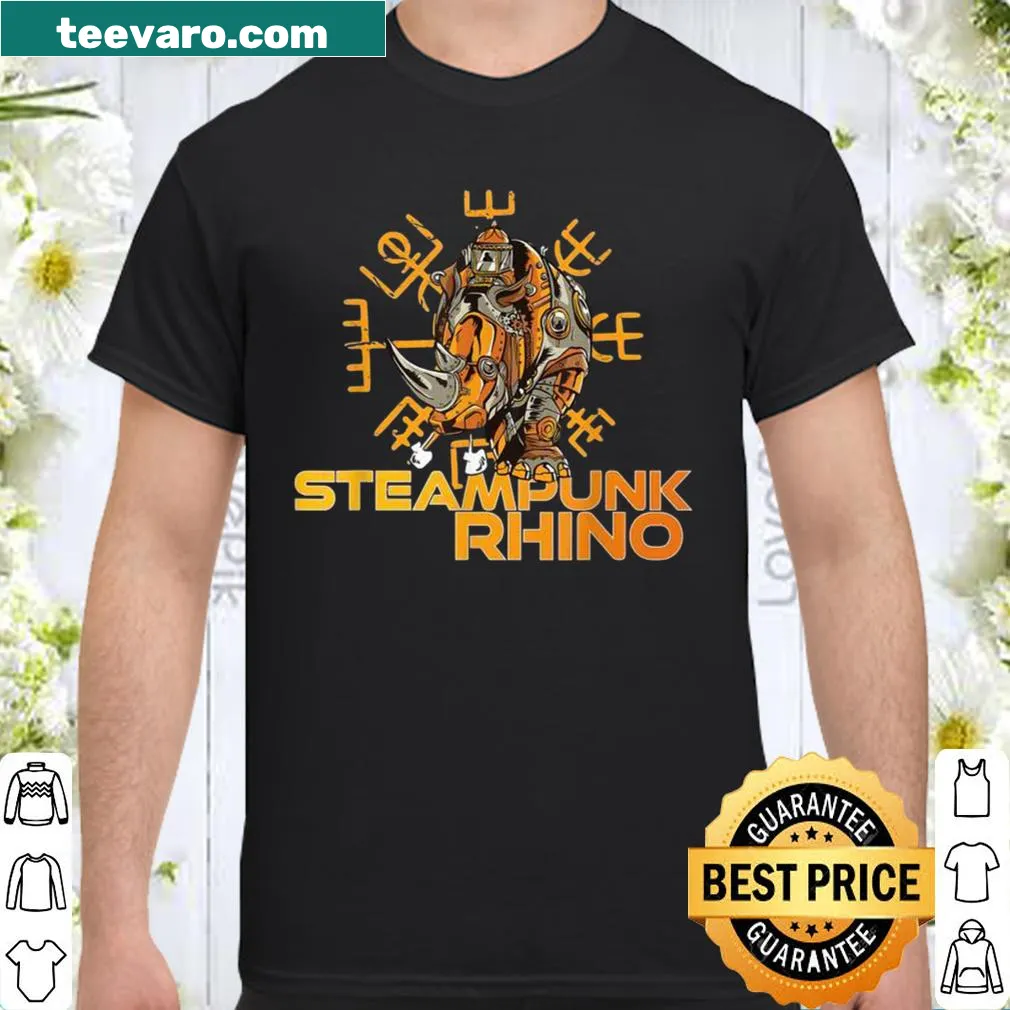 Steampunk rhino robot graphic t-shirt design