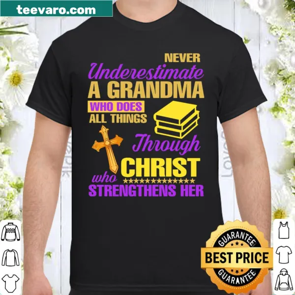 Inspirational shirt with the phrase 'Strength through Christ' in simple typography.