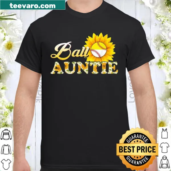 Playful auntie softball shirt with sunflower graphics