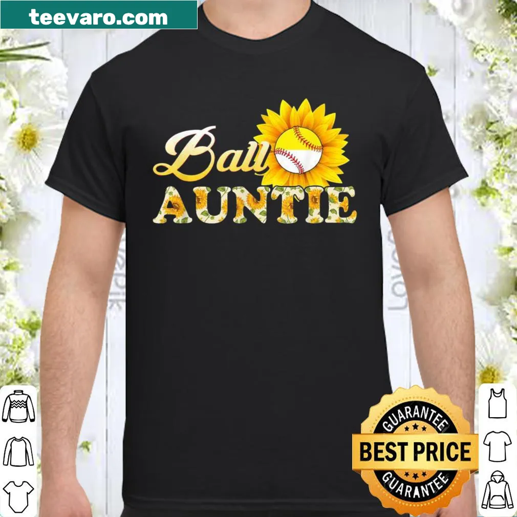 Playful auntie softball shirt with sunflower graphics