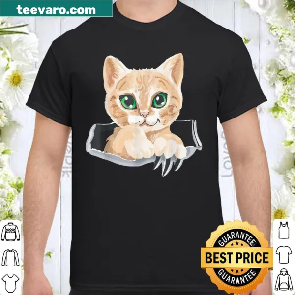 Cute shirt with a kitten peeking from a torn pocket