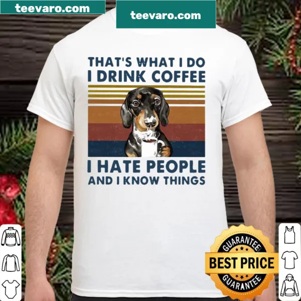 Humorous quote about coffee and dogs on a vintage shirt