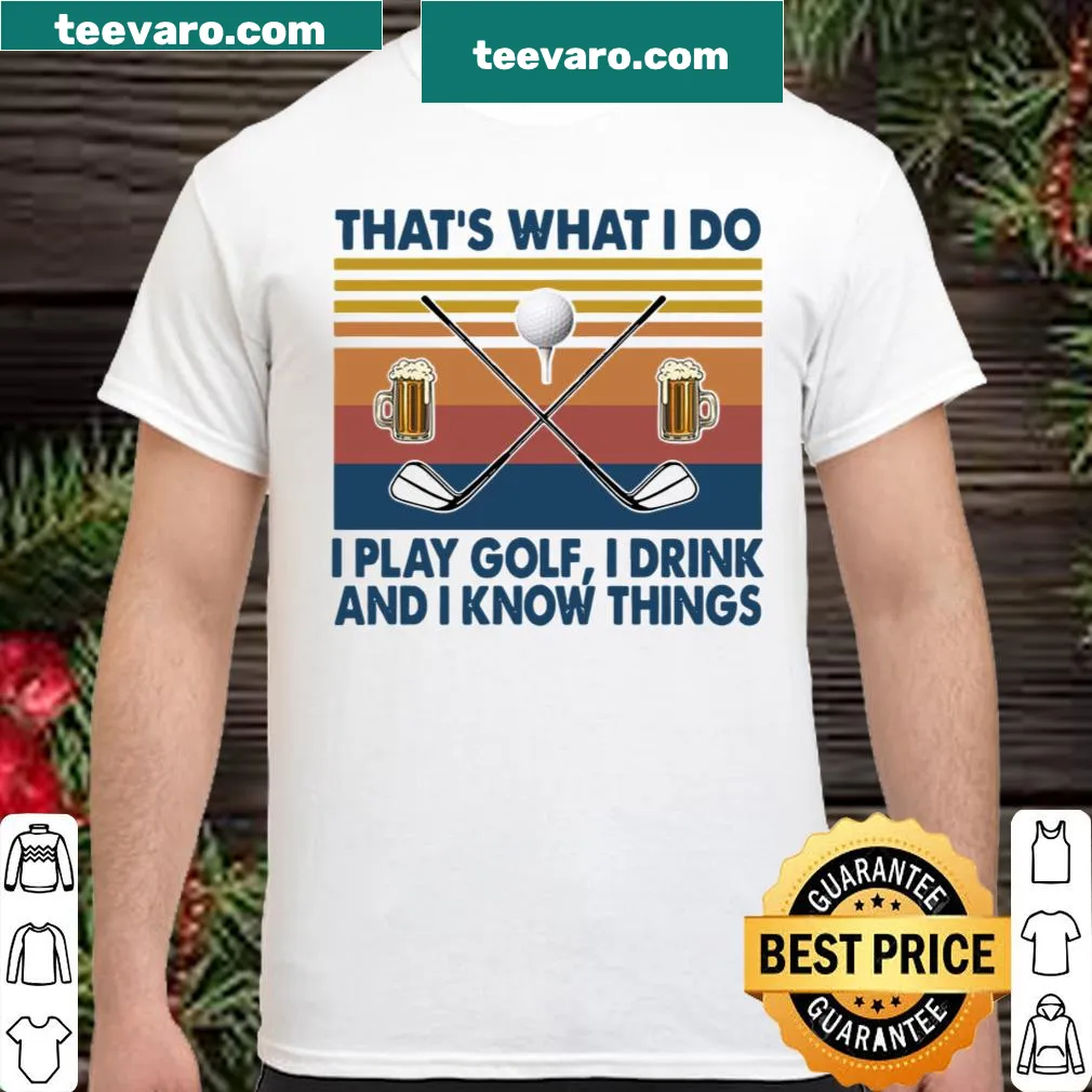 Golf-themed shirt with a humorous message about playing golf and drinking