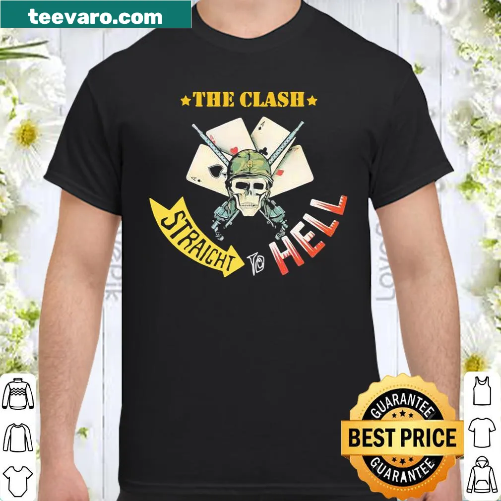 Skull and poker-themed shirt featuring ‘Straight to Hell’ text