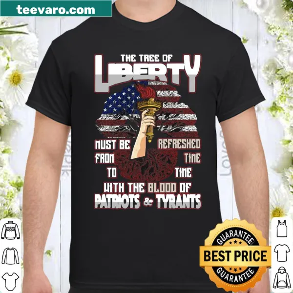 Bold typography shirt with the phrase about liberty and patriotism.
