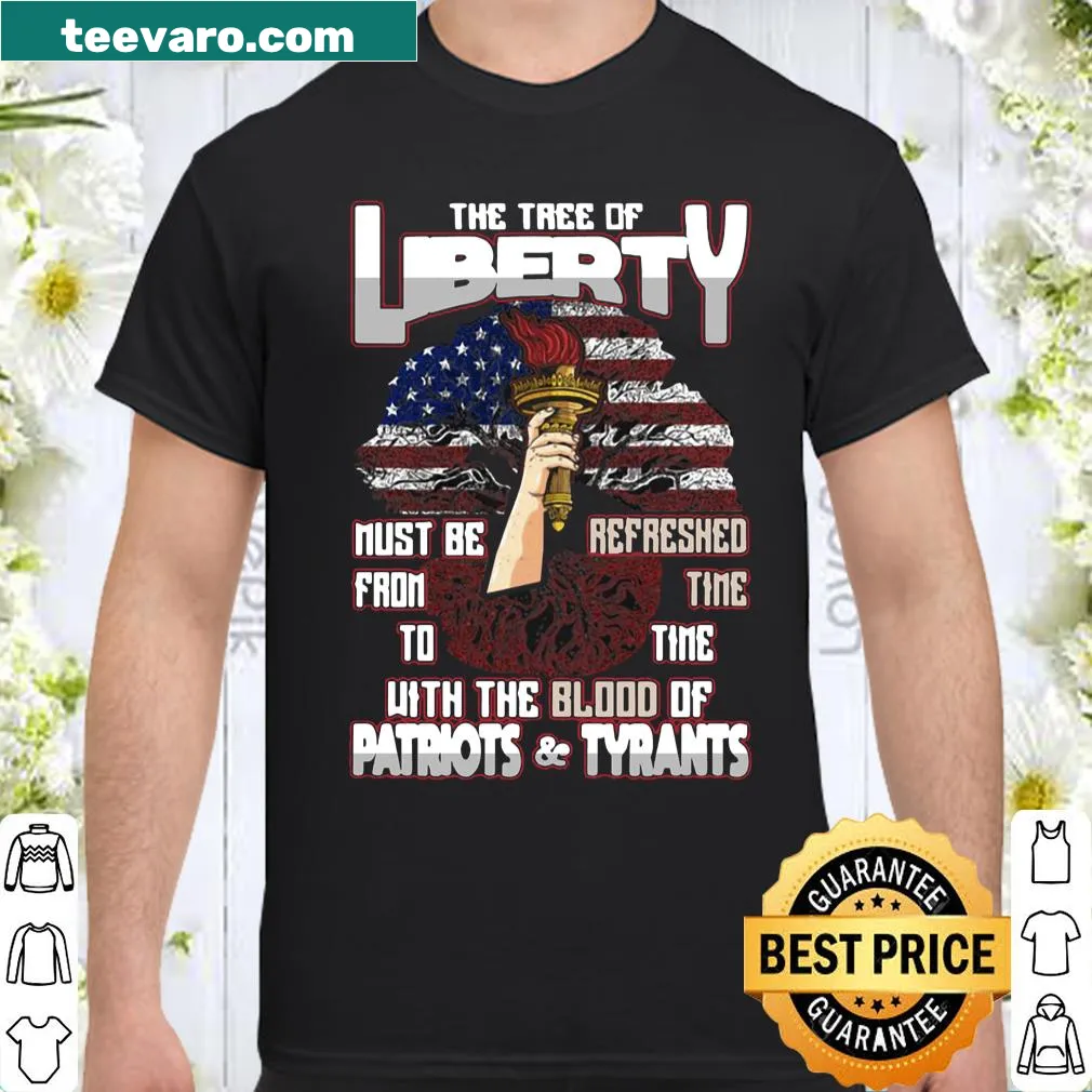 Bold typography shirt with the phrase about liberty and patriotism.