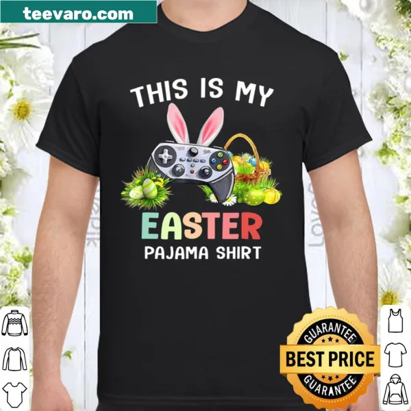 Easter pajama shirt with gaming controllers and basket design