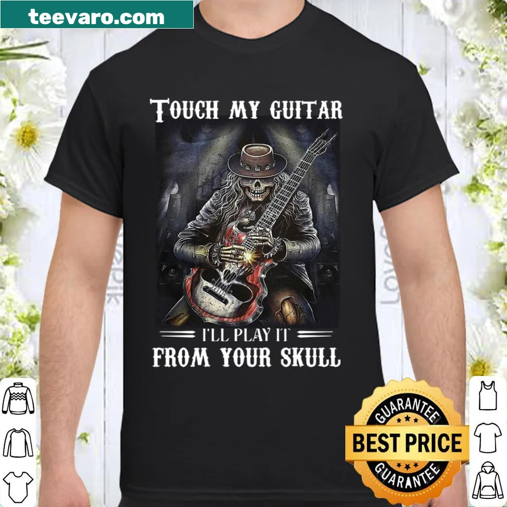Edgy typography graphic t-shirt with a guitar-themed phrase