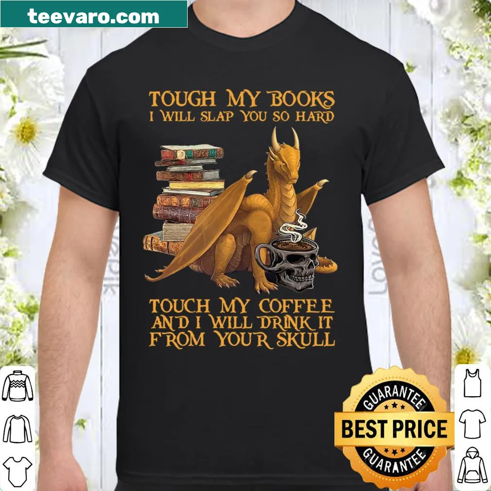Humorous typography shirt about coffee and books