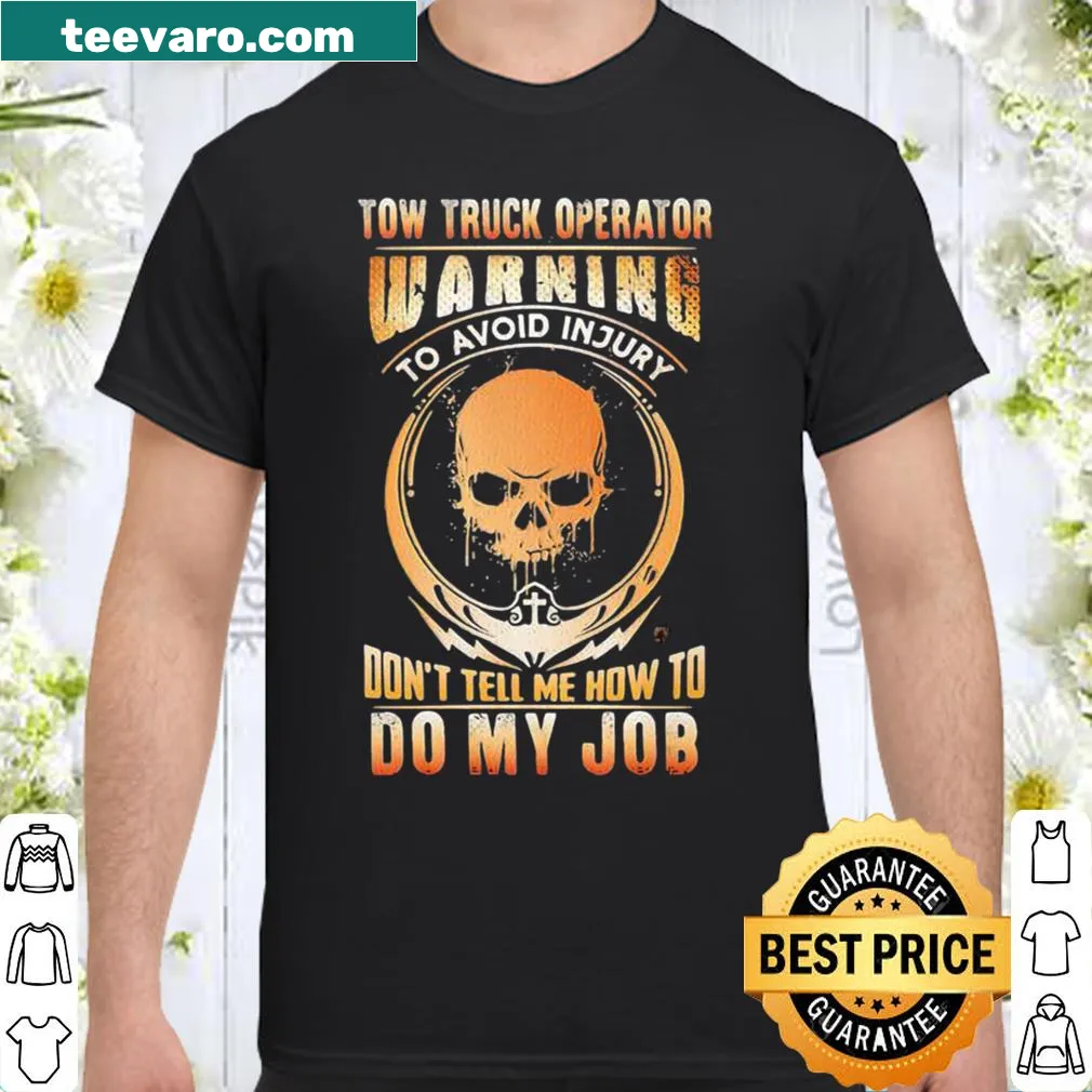 Tow truck operator shirt featuring a skull and bold text