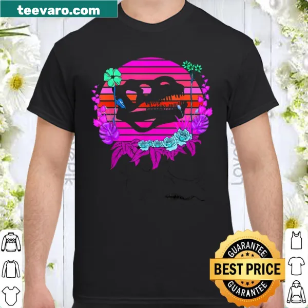 T-shirt featuring a dinosaur in vaporwave style with synthwave elements