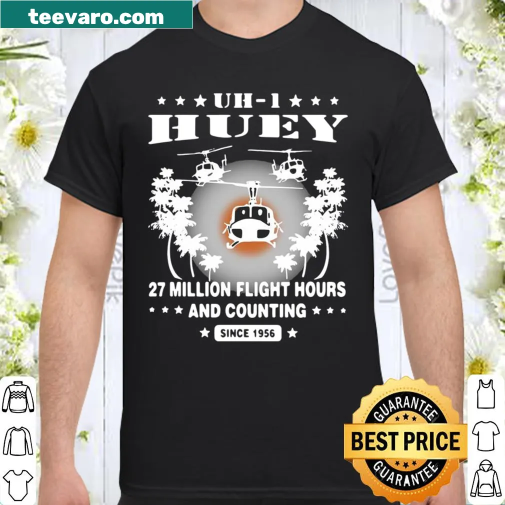 Graphic shirt honoring the UH-1 Huey helicopter with flight hours text