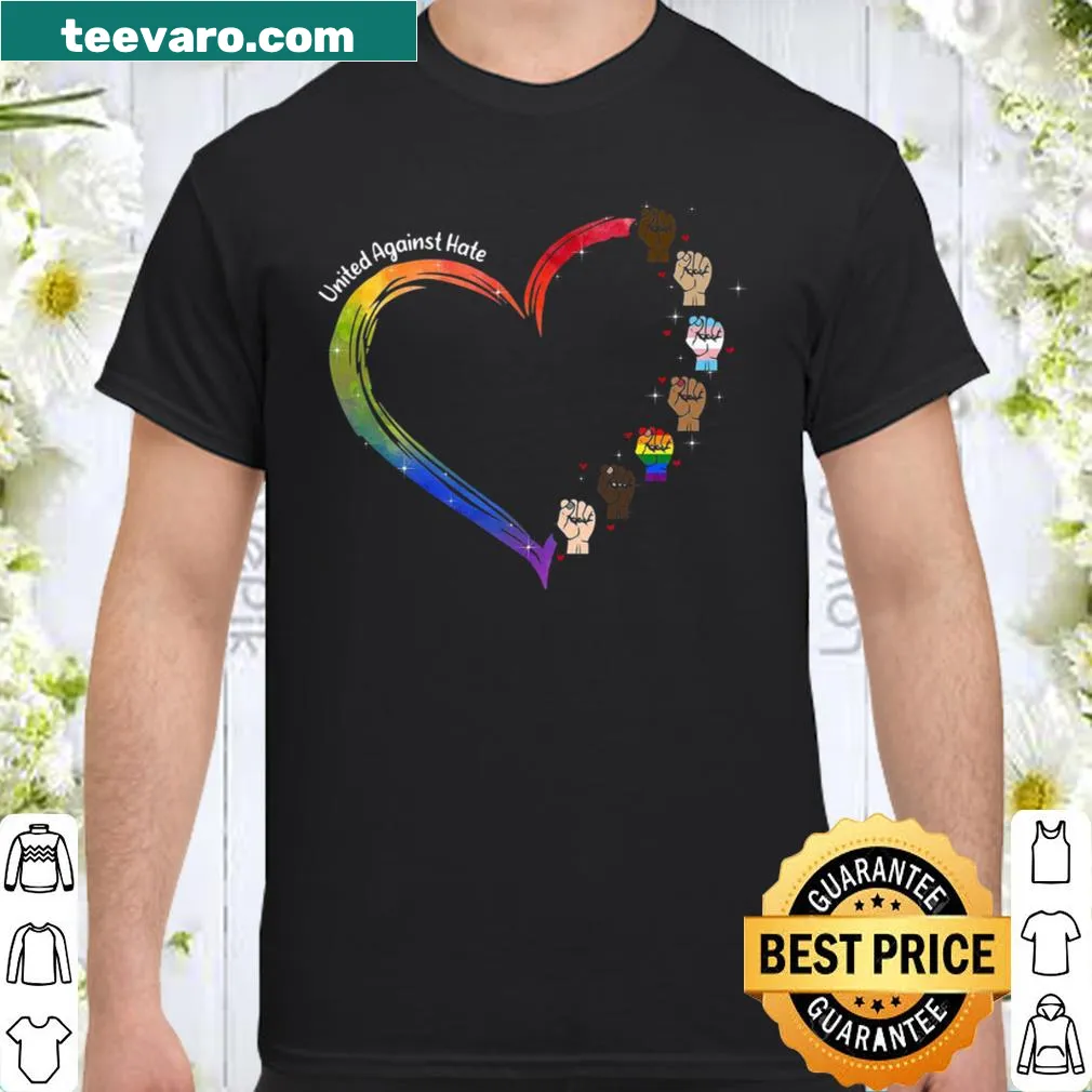 Graphic shirt with a hand symbol and 'United Against Hate' message