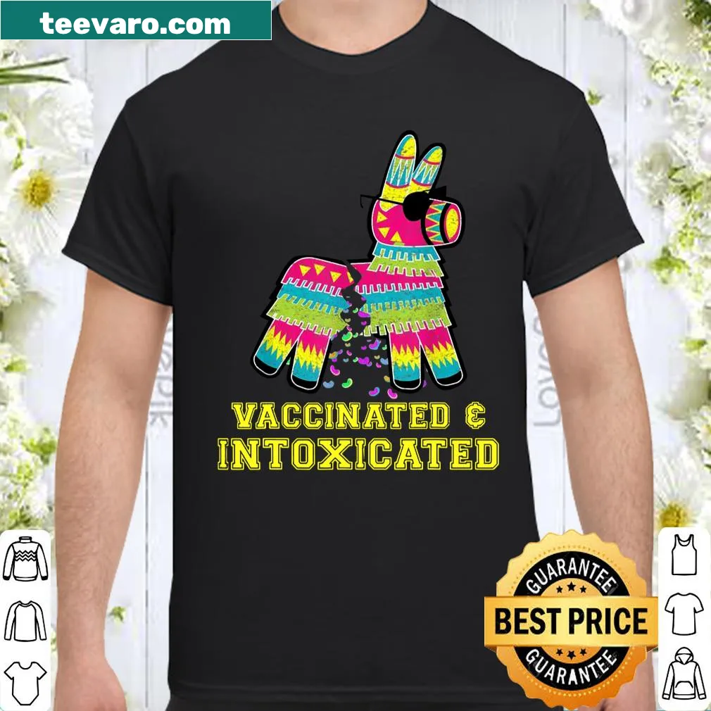 Text graphic shirt reading 'Vaccinated & Intoxicated'