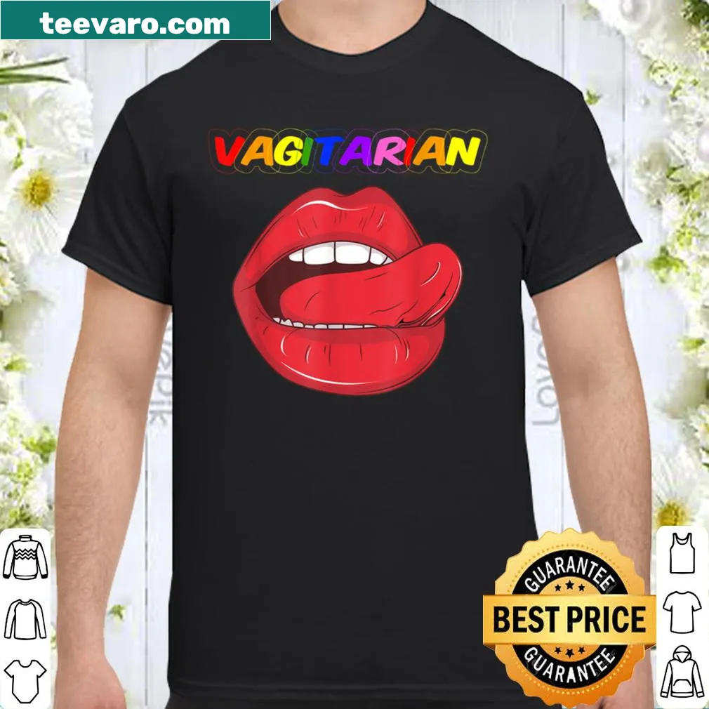 Sarcastic pun shirt featuring the word Vagitarian and rainbow pride flag
