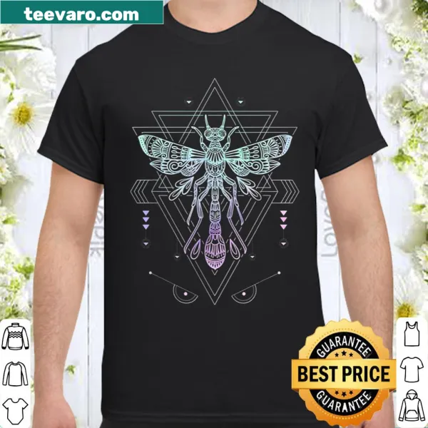 Pastel goth dragonfly design shirt with vaporwave and occult themes