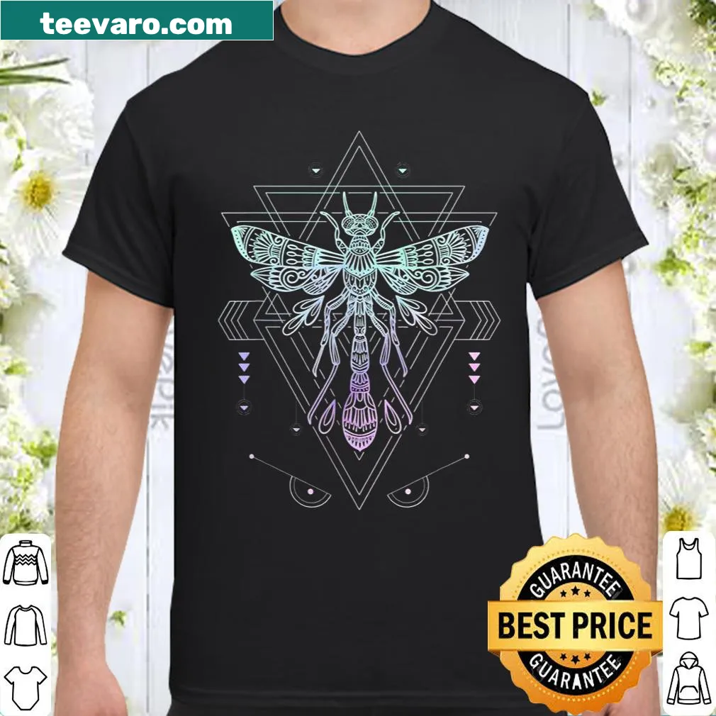 Pastel goth dragonfly design shirt with vaporwave and occult themes