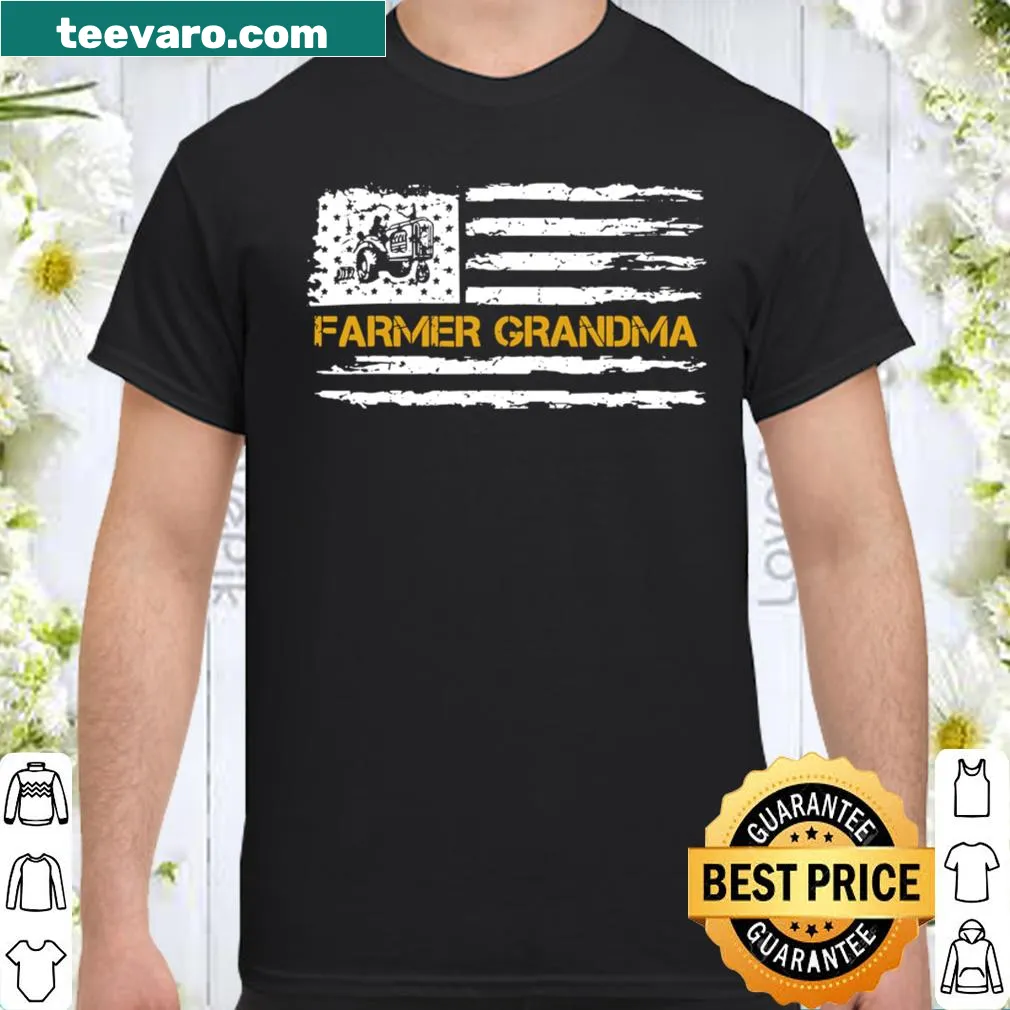 Silhouette of grandma with American flag and tractor design on a shirt