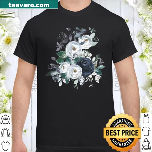 Vintage-style shirt featuring a blue peony floral design.