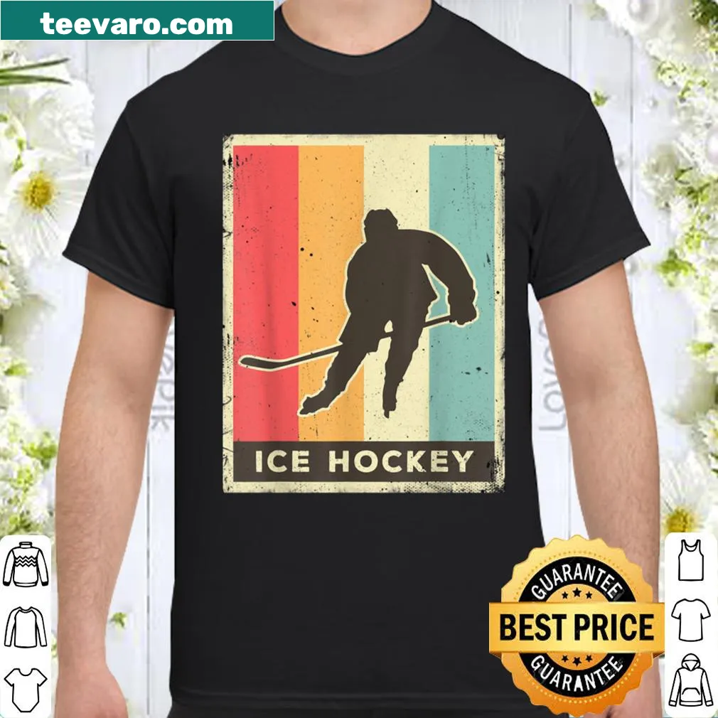 Vintage style shirt celebrating ice hockey with retro poster design