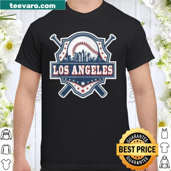 Vintage-style t-shirt with a Los Angeles baseball skyline graphic