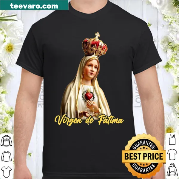 Shirt featuring 'Virgen de Fatima Ruega por Nosotros' in elegant typography