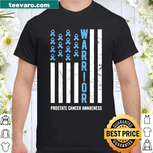 Light blue ribbon for prostate cancer awareness on shirt