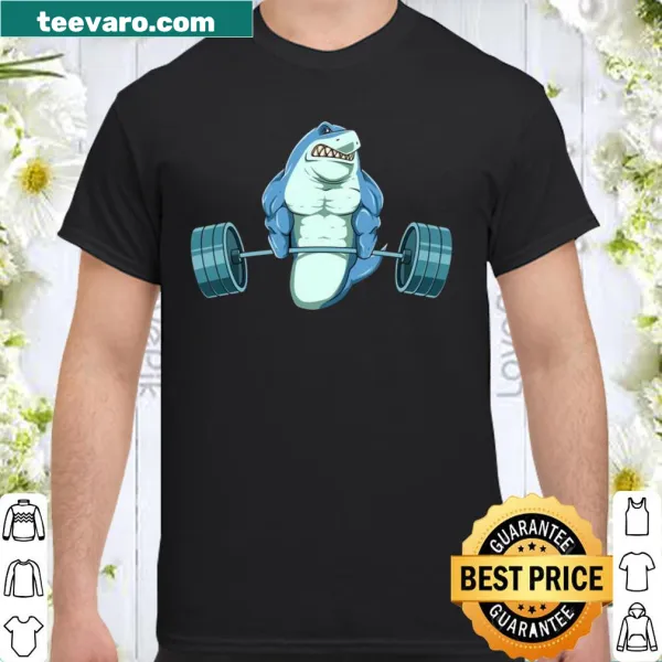 Illustrated weightlifting shark shirt for gym-goers