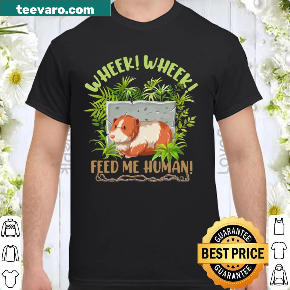 Cartoon guinea pig with 'Wheek Wheek Feed Me' text
